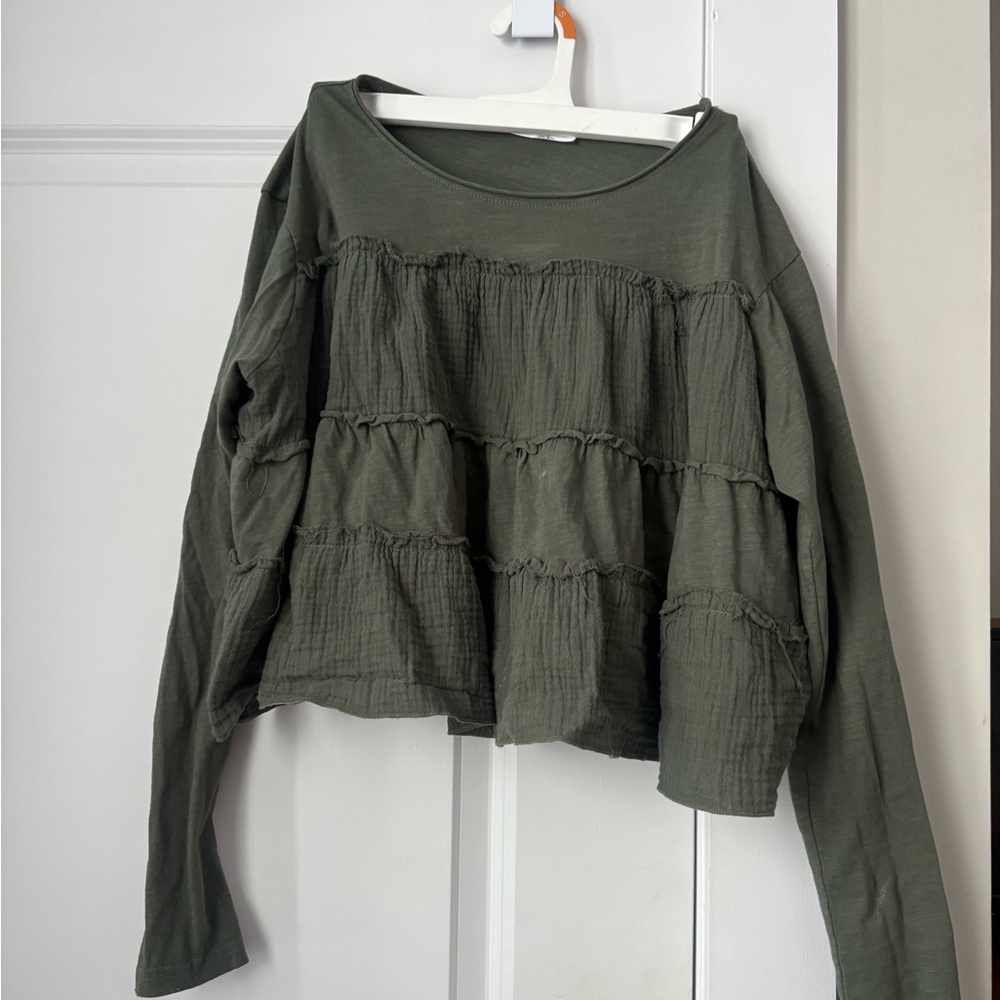 Altar'd State Forest Green Tiered Blouse (Size small, worn once)